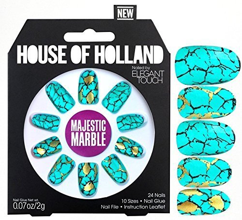 Elegant Touch House of Holland Green and Gold Majestic Marble False Nails