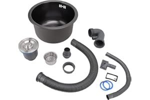 MXZZAND Kitchen Sink, Stainless Steel Mini Round Sink, Black Kitchen Bar Single Bowl Sinks with Drainer Assembly, Bathroom Equipment, for Utility Rooms Kitchens Bars Pubs