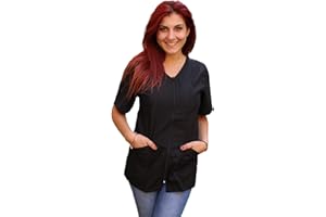 PETER'S ABITI DA LAVORO Petersabitidalavoro Blusen für Kosmetiker, Friseur, Küche, Arbeit, Damen, mit Reißverschluss, Schwarz