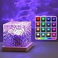 Tnglov Romantic Warm Ocean Wave Water Night Light Projector 3D Water Wave Effect Light Lamp, LED Light Projector Projection Lamps Crystal Table Lamp for Bedroom Decor(Cube Light lamp)