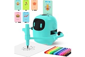 Ruycllo Robot Dessinateur Interactif Enfant - Robot éducatif avec 100 Cartes & Stylo, Robot Enfant Parlant Anglais Rechargeable Type-C - Jouet créatif 3 à 10 Ans Garçons Filles(Bleu)