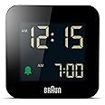 Braun Digital Travel Alarm Clock with Snooze, Compact Size, Negative LCD Display, Quick Set, Crescendo Beep Alarm in Black, model BC08B