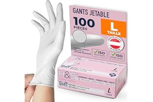 ISC Hygiene & Safety Gants Nitrile Jetables Non Poudrés – Gant Nitrile Usage Alimentaire et Mécanique – Gants Jetables S M L XL – Gants Nitrile blanc, L – Boîte de 100