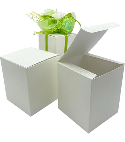 20 Scatole Pieghevoli In Lino Bianco 8x8x20cm - Per Bomboniere, Regali, Confetti - Foto 2