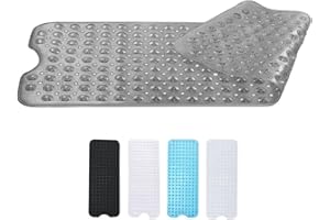 Zuvo Tapis de Bain Antidérapant Extra Long 100 x 40 cm | Ventouses Puissantes & Anti-Moisissure | Lavable en Machine | Sécurité Enfants & Séniors | Gris