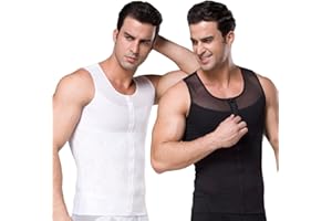 Moollyfox 2PCS Débardeur Homme Minceur Body Shaper Compression Shirt, Shirt Gainant Minceur sous-vêtements,Gynécomastie Chemise Gilet pour Cacher Les Seins de Moobs Minceur aplatir l'abdomen