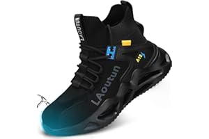 LAoutun Safety Trainers Comfortable Steel Toe Cap Trainers Mens Safety Shoes Lightweight Work Boots for Men Industrial Protective Work Shoes Dark Black