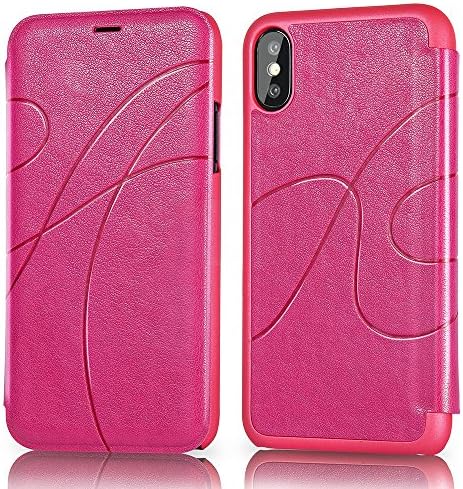 iPhone X Case, Reexir Slim Leather Folio Flip Wallet Case Cover with Card Slot Holder for Apple iPhone X (Hot Pink)
