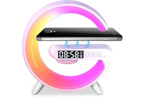 Les-Theresa G Light lampe à chargeur sans fil avec haut-parleur Bluetooth, lampe de chevet avec chargeur sans fil, lampe d'ambiance G avec réveil (blanc)