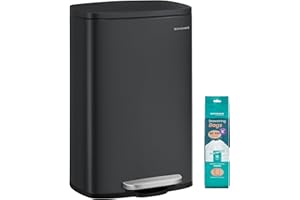 ‎SONGMICS SONGMICS LTB050B02 kosz na śmieci kuchenny, 50 l, kosz na śmieci, z pokrywką, Softclose, nożny, stal, kosz wewnętrzny, czarny