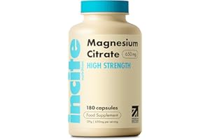 Magnesium Citrate Supplement 650mg | 180 Premium Vegan Capsules not Tablets (6 Month’s Supply) | High Strength Magnesium Citrate | Suitable for Vegetarian | Made in The UK by Incite Nutrition®