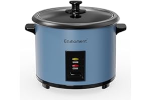 Eamoment ERC-10CBL 1.8L | 700W cuiseur à riz et insert vapeur noir chaud et cuire 1-10 personnes marmite à revêtement antiadhésif, cuillère à riz et tasse à mesurer, couvercle en verre