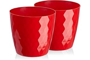 Tymar Macetero decorativo de plástico brillante, ligero, de forma redonda, para interiores, 20 cm, color rojo