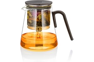 ZENS Theiere avec infuseur, Magic théière en verre avec Couvercle à succion magnétique pour Thé en Feuilles ou les fleurs Machine à Thé pour les amateurs de thé, motif noyer noir 800ML