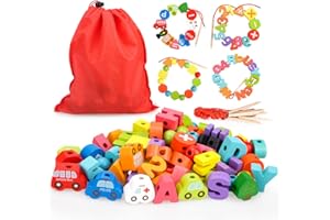 SHEIRYING Montessori Toys for 3 Year Old Girls, Educational Toys Gifts for 3 Year Old Girls Boy Toys Gift Wooden Threading Toy for Kids Alphabet Learning Toys for 3 Year Old Girls Gifts for 3 Year Olds