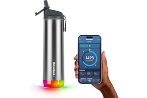 HIDRATE SPARK HidrateSpark STEEL Smart Water - Tracks Water Intake & Glows to Remind You To Stay Hydrated, Straw, 21 oz, Brushed