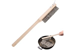 Cyhamse Brosse pour Pierre à Pizza en Laiton | Brosse à Pizza avec Poils en Acier Inoxydable et Manche en Bois Palmier | Outil Nettoyage Barbecue avec Manche en Bois, Accessoires