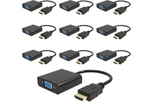 LA BRODÉE HDMI zu VGA Adapter - 1080P Digital-zu-Analog-Konverterkabel für Computer, Laptop, PC, Monitor, HDTV, Xbox 360, PS3, TV-Box auf Projektor-Display (10 Stück)