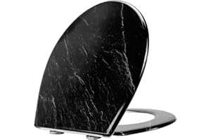 Fanmitrk Duroplast Soft Close Toilet Seat-Quick Release Toilet Seats with Top Fixing,Black Marble,Easy fit Easy Clean(81924