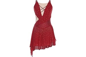 ranrann Femme Robe Patinage Artistique Robe Danse Justaucorps Gymnastique Strass Brillant Costume Spectacle Tenue Dancewear S-XXL