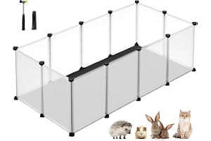 SONGMICS Inhägnad för små djur med golvpaneler, lekhage med avtagbar och vattentät bas, inhägnad för hamstrar, kaniner, marsvin, 125 x 63 x 42 cm, vit LPC009W01