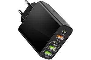 Leyf Ładowarka 65 W USB C USB A 5 w 1, 5-portowy zasilacz GaN, kompatybilna ze wszystkimi modelami telefonów komórkowych i tabletów, szybka ładowarka QC 3.0, iPhone iPad, Samsung Galaxy Xiaomi, Huawei