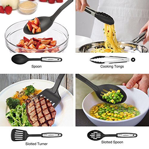 NexGadget Premium-25-Stücke Sets von Kochgeschirr mit Edelstahl und Nylon,Küchenhelfer-Set , Kochen Tools einschließlich Löffel, Turners, Tongs, Schneebesen , Dosenöffner, Schäler, Schaber, Messbecher und Löffel - 5