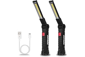 Lmaytech Tool Gifts Lot de 2 lampes de travail LED rechargeables avec base magnétique, rotation à 360°, éclairage polyvalent pour réparations, extérieur, outils de bricolage, ajout de Noël idéal pour