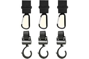 SONFEDO Ganchos Carrito Bebé, 6 Piezas Ganchos para Silla de Paseo Gancho para Carro de Bebé Bolso de Cambio de Compras Gancho Giratorio Universal Seguro Cochecito Ganchos