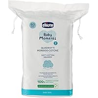 Chicco Baby Moments Quadrotti Morbido Cotone, Pulisce Delicatamente e Accarezza Morbidamente, Baby Skin, Bianco, 60 Pezzi, 0+