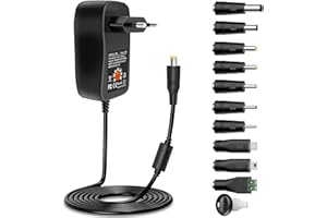 SIKER 30W Alimentación Universal de AC a DC 3v 4,5v 5v 6v 7,5v 9V 12v Adaptadores de Multitensión, con Puerto USB 5v 2.1a,10 Conectores DC, Adecuados para Productos Electrónicos Domésticos de 3-12v,etc