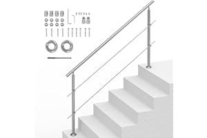 VEVOR Handrails for Outdoor Steps, 70.9in Length 2 Crossbars Stair Hand Rail Kit, Transitional Stainless Steel Railings w/Installation Kit, Double-Column Staircase Handrails for Seniors,Porch & Deck