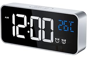 CHEREEKI Réveil Numérique, Horloge Numérique LED Horloge Digitale Réveil avec Température/Snooze/2 Alarme/12/24 Heure/Port de Recharge USB/10 Musiques