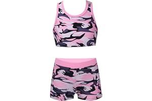 TiaoBug Conjunto Corto de Deportivos para Niñas Tanks Top y Pantalones Cortos de Deporte con Cintura Elástica Ropa de Deportiva Danza Gimnasia