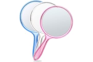 OMIRO Hand Mirror, Double-Sided Handheld Mirror 1X/3X Magnifying Mirror with Handle, Set of 3 (Mix Colors)