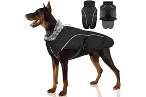 PUMYPOREITY Manteau pour Chien Imperméable, Manteau de Chien Grande Veste Chaude Manteau Chihuahua Gilet Chauffant Chien Vêtement d'hiver Pull à Coupe-Vent pour Chiens(Noir, XL)