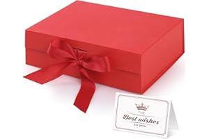 Hianjoo Boîte Cadeau avec Couvercle 23x17x7 cm, Coffrets cadeaux pliables avec Couvercle Magnétique et Ruban pour Mariages, anniversaires, Saint-Valentin, Noël-Rouge