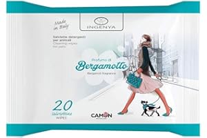 Ingenya Camon Salviette Detergenti per Animali al Profumo di Bergamotto, 20 Salviette, Adatte a Cani e Gatti