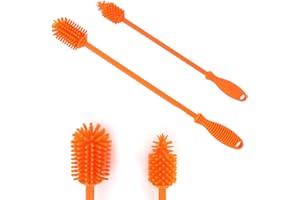 QiCheng&LYS - Spazzola per biberon, spazzola in silicone spazzola per biberon con manico lungo, spazzola per lavaggio bicchieri, spazzola per scrubber 2pz 24cm/32cm (arancione)