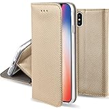 Cover iPhone X Oro - Custodia a libro Flip Smart magnetica de Moozy® con funzione di appoggio e supporto in silicone