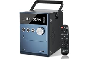 LONPOO Portable CD Player Boombox | 20W Stereo Sounds| Rechargeable Battery | Auto Lid Open Button | Big LCD Display | Bluetooth 5.3/FM Radio/USB/AUX Input | MIC & Earphone Port | Remote Control