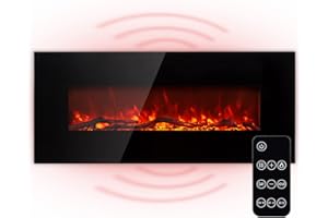 KLARSTEIN Lausanne Long - Cheminée électrique chauffante, Cheminee electrique effet flamme, 1600W, Puissance 2 niveaux, Verre trempé, Luminosité réglable, Télécommande, Montage Mural - Noir