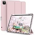 kenke New iPad Pro 12.9 Inch Case with Pencil Holder 2021/2020, Slim Trifold Stand Smart Protective Cover, Soft TPU Back Case with Auto Sleep/Wake for iPad Pro 12.9" 5th/4th Generation, Pink