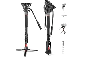 NEEWER GM76 Monopode professionnel pour appareil photo avec pieds, télescopique, portable, en aluminium, tête fluide, inclinable, pied amovible, pour appareil photo reflex numérique, charge maximale 6