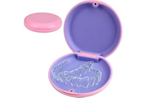 FUITKE Retainer Case, Round Retainer Container with Magnetic Closure Portable Orthodontic Denture Box Seal Textured Liner Multifunctional Mouth Guard Denture Holder Case for Braces Mouthguards (Pink)