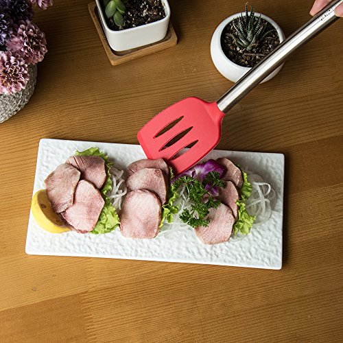 TTLIFE hochwertig 5-teilig Küchenhelfer Set aus Silikon mit Edelstahl Griff- Pfannenwender, Schaumlöffel, Suppenkelle, Spagettilöffel, Soßenlöffel - 4