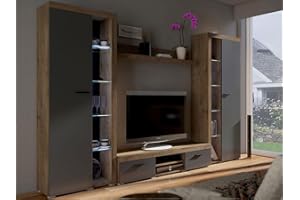 MEBLINE Wall Unit Rumba XL – Wohnwand Wohnzimmer RGB – Wohnzimmer Möbel – Wohnwand Modern – Lowboard Wohnzimmer – Wohnzimmer Schrankwand – Wohnzimmer Möbel Modern
