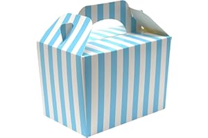 Lotus 15 x Stripe Design Spotty Children/Kids Party Boxes Carry Food Meal Fun Picnic Birthday Wedding Favour/Baby Shower Party Halloween Trick or Treat Box Loot Bag (Baby Blue)