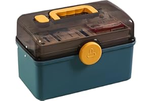 OUGPIU Lockable Medicine Box,Medicine Storage Box,Lockable Storage Bin Organiser Box,3-Layer Medication Storage Multi-Purpose Storage Box Medicine Cabinet Portable with Handle (Blue, M)