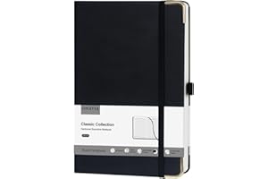 ONAVIA A5 Notebooks Lined Notepad with 100 GSM Thick Paper, Hardback PU Leather Note Books for Office School Home Business Work, Classic Ruled Journal Notes Diary Pad with Pen Loop, 14 x 21cm - Black